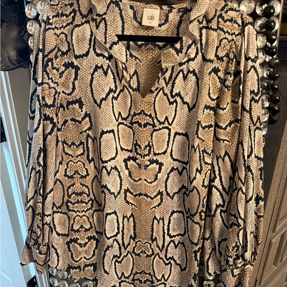 CAbi Black and Cream Animal Print Top